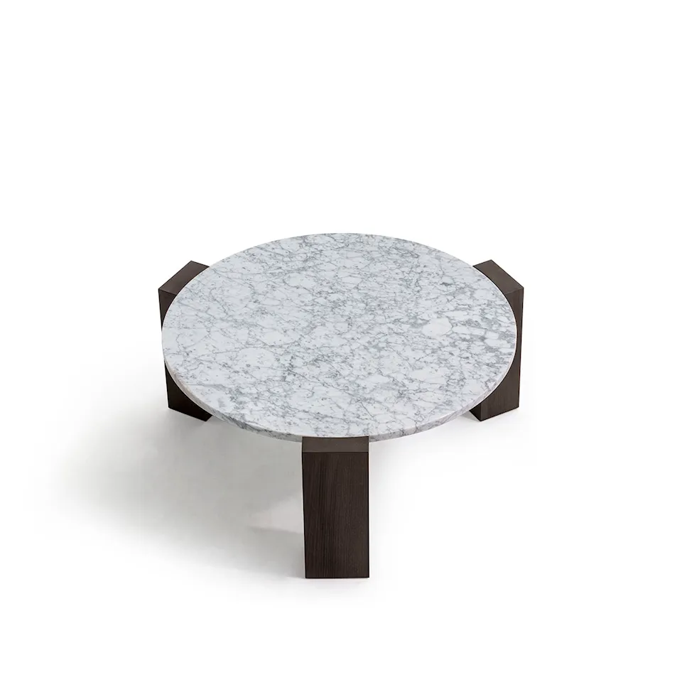 Gogan Table Ø80 Carrara Marble,Base Beech, Dark Brown 