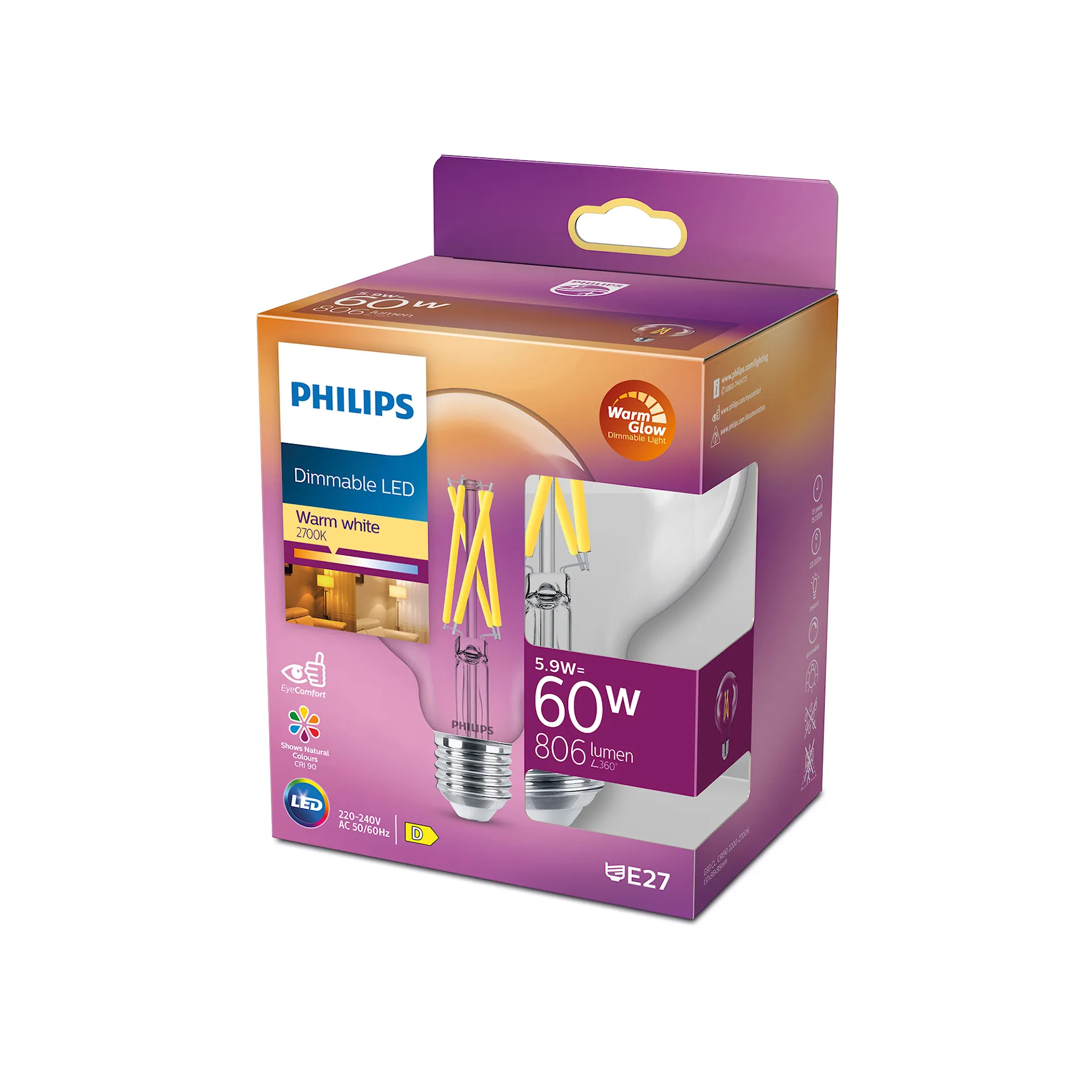 LED Classic 5,9W G93 E27 CL WGD90 1PF/4 - Philips - NO GA