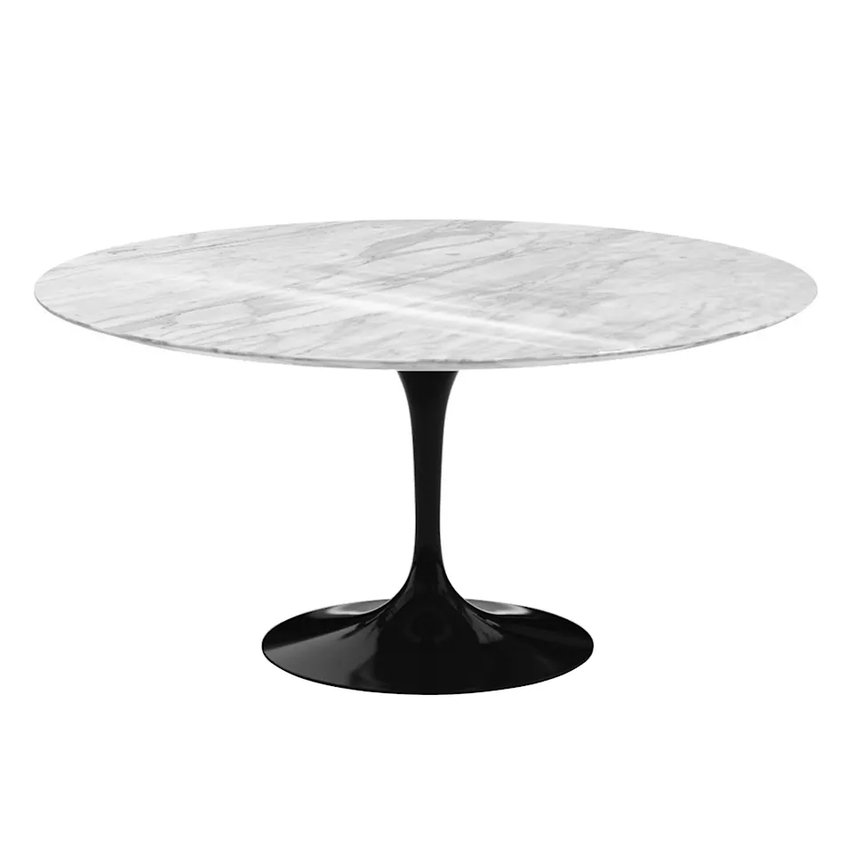 Saarinen Round Table - Matbord, Ø 152 cm, Svart underrede, skiva i glansig Statuarietto marmor