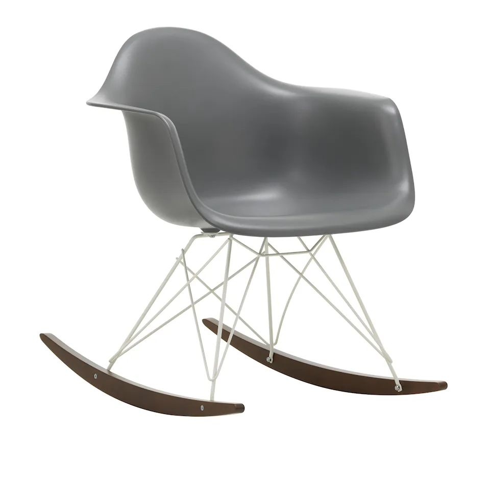 Eames Plastic Armchair RAR - 56 Granite Grey - White Base - Dark Maple
