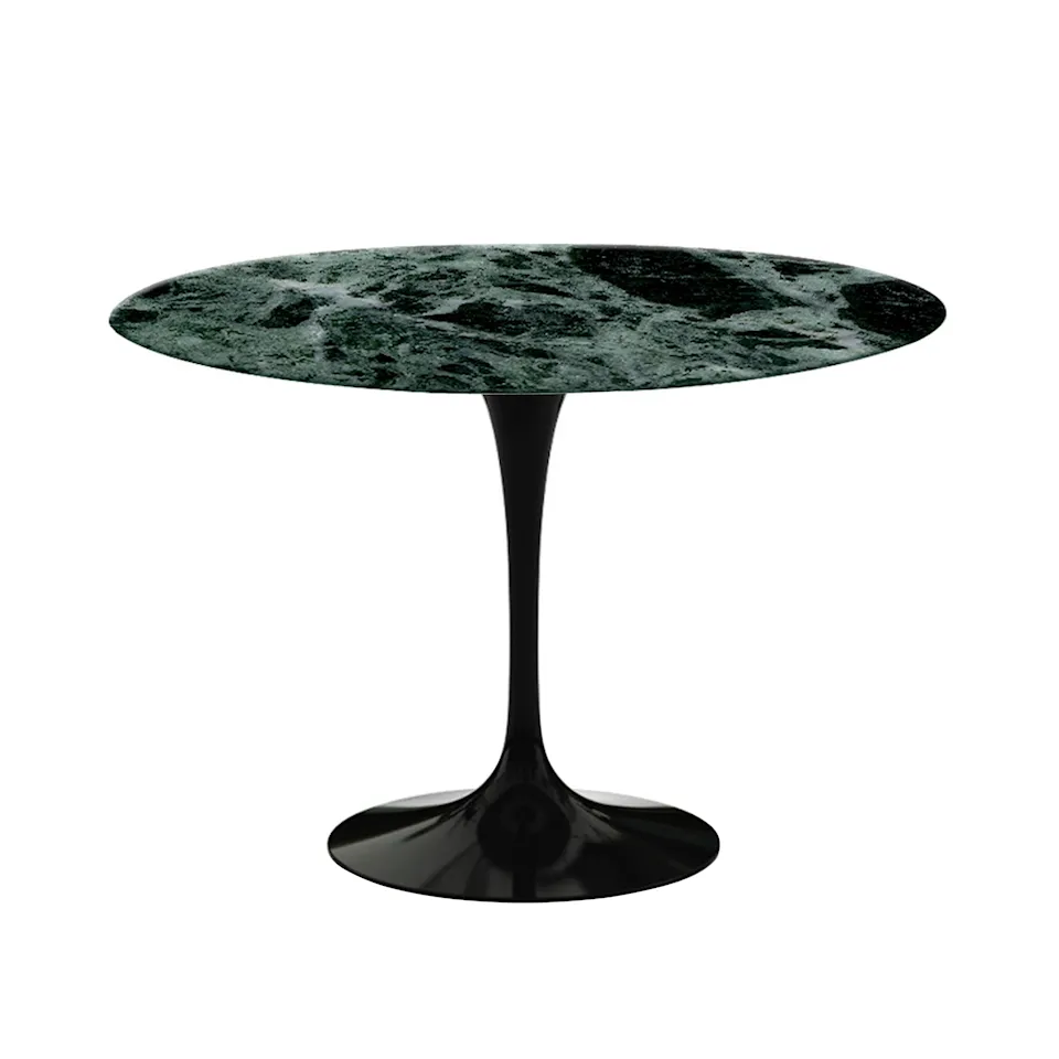 Saarinen Round Table - Matbord, Ø 107 cm, Svart underrede, skiva i glansig grön Alpi marmor