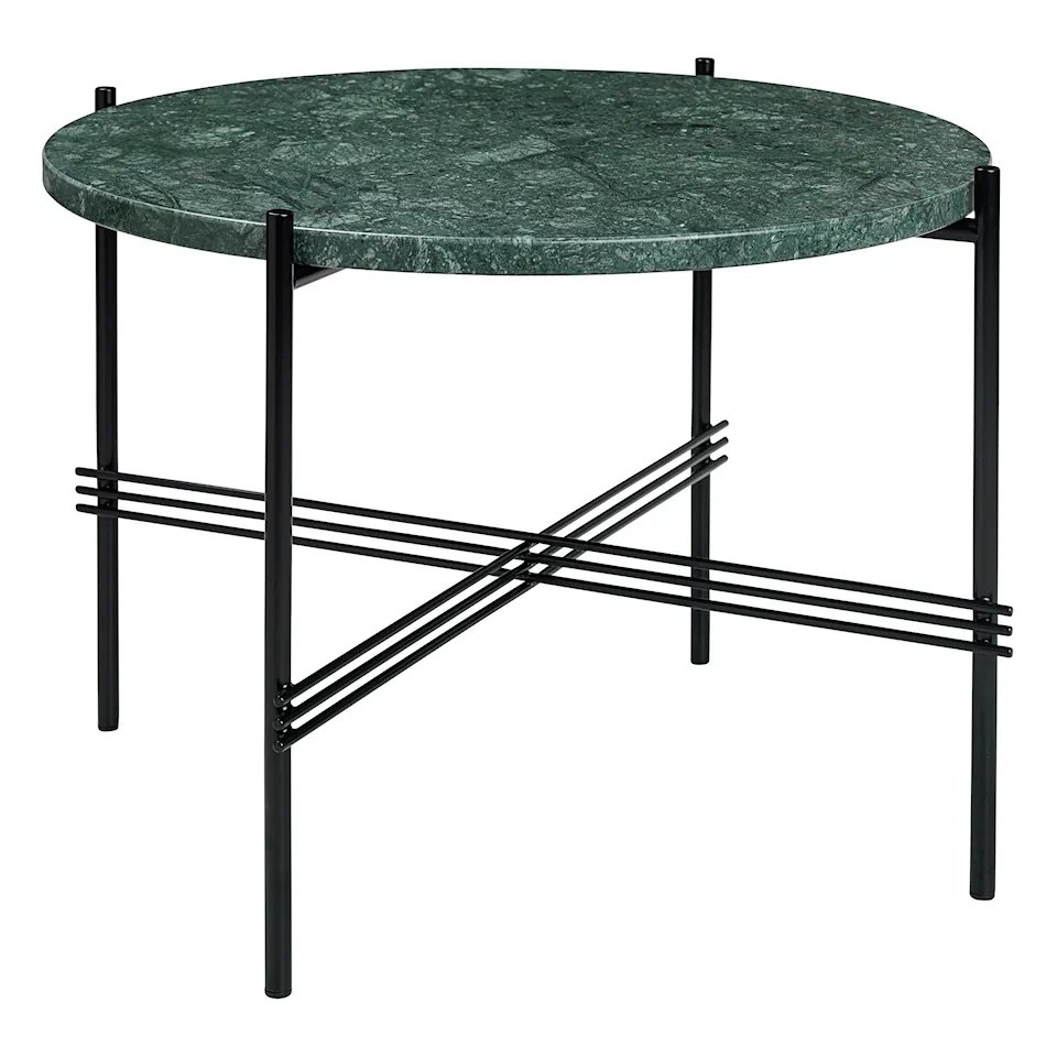 TS Soffbord Ø 55 H. 41, Top: Verde Guatemala Marble, Base: Black