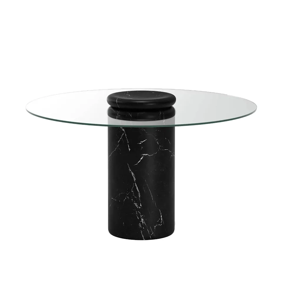 Castore dining table Ø130, Nero Marquina / clear glass