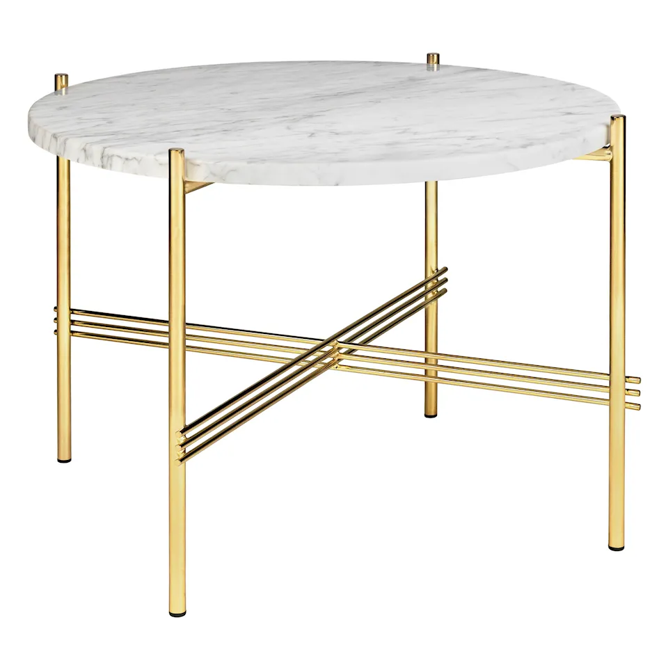 TS Soffbord Ø 55 H. 41, Top: Bianco Carrara Marble, Base: Brass