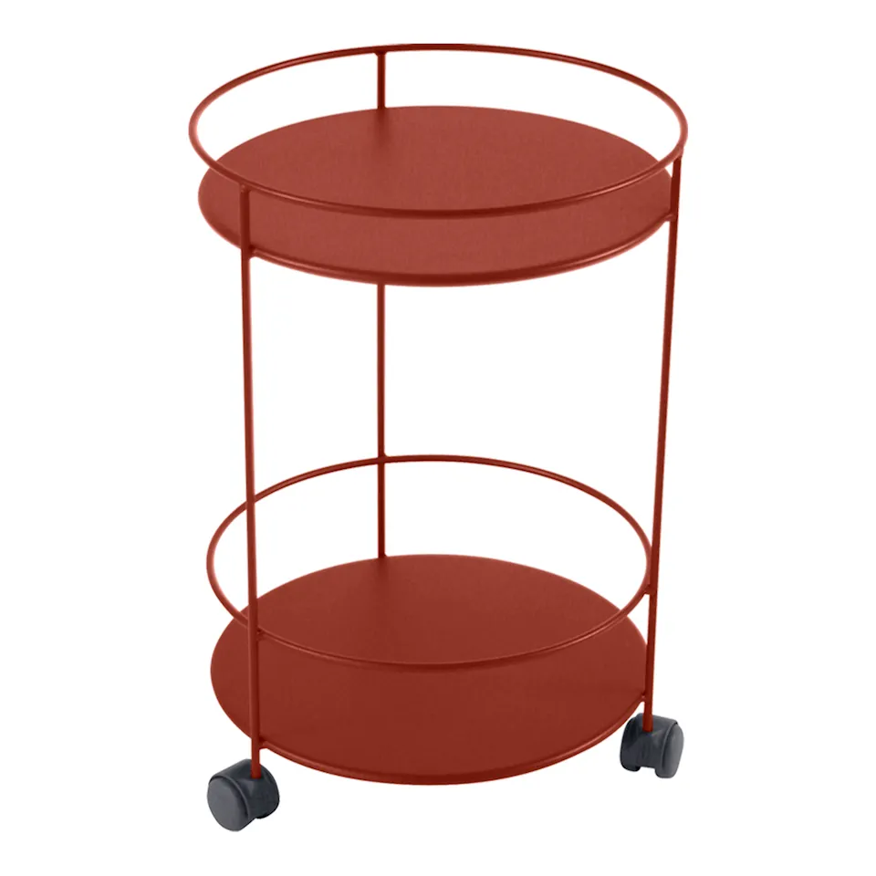 Guinguette Side Wheeled Table With Solid Double Top Red Ochre 20