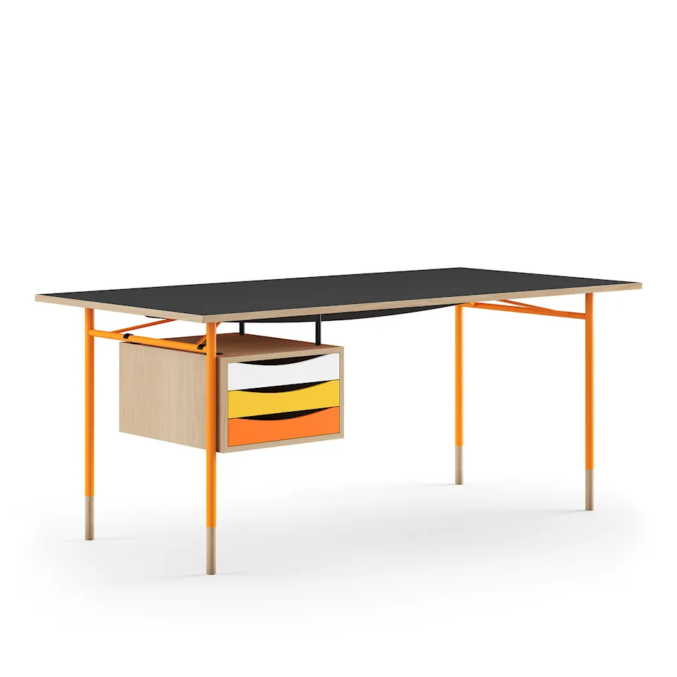 Nyhavn skrivbord 170 cm Warm med lådor Oak Orange Steel Warm