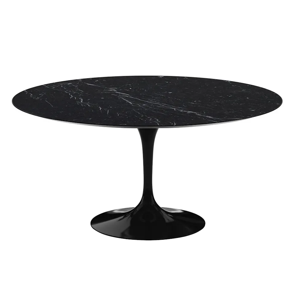 Saarinen Round Table - Matbord, Ø 152 cm, Svart underrede, skiva i matt svart Marquina marmor