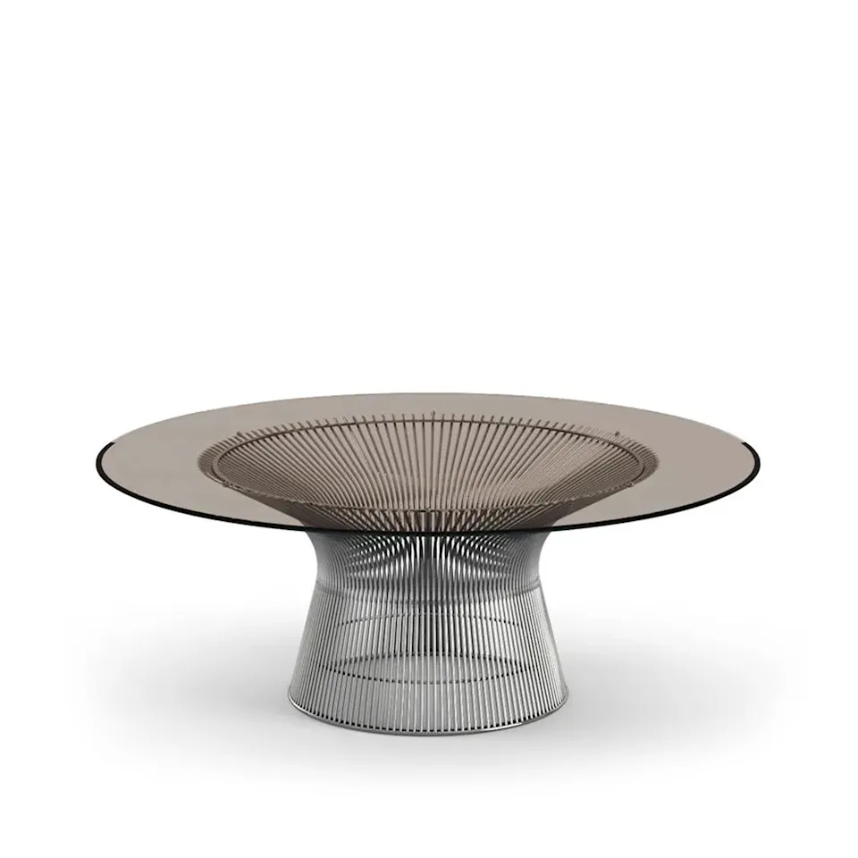 Platner Coffee Table, underrede i Polerad nickel, Ø 107 cm, skiva i Bronsfärgat glas