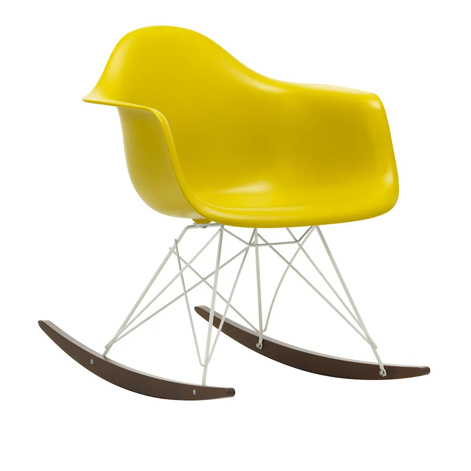 Eames Plastic Armchair RAR - 34 Mustard - White Base - Dark Maple