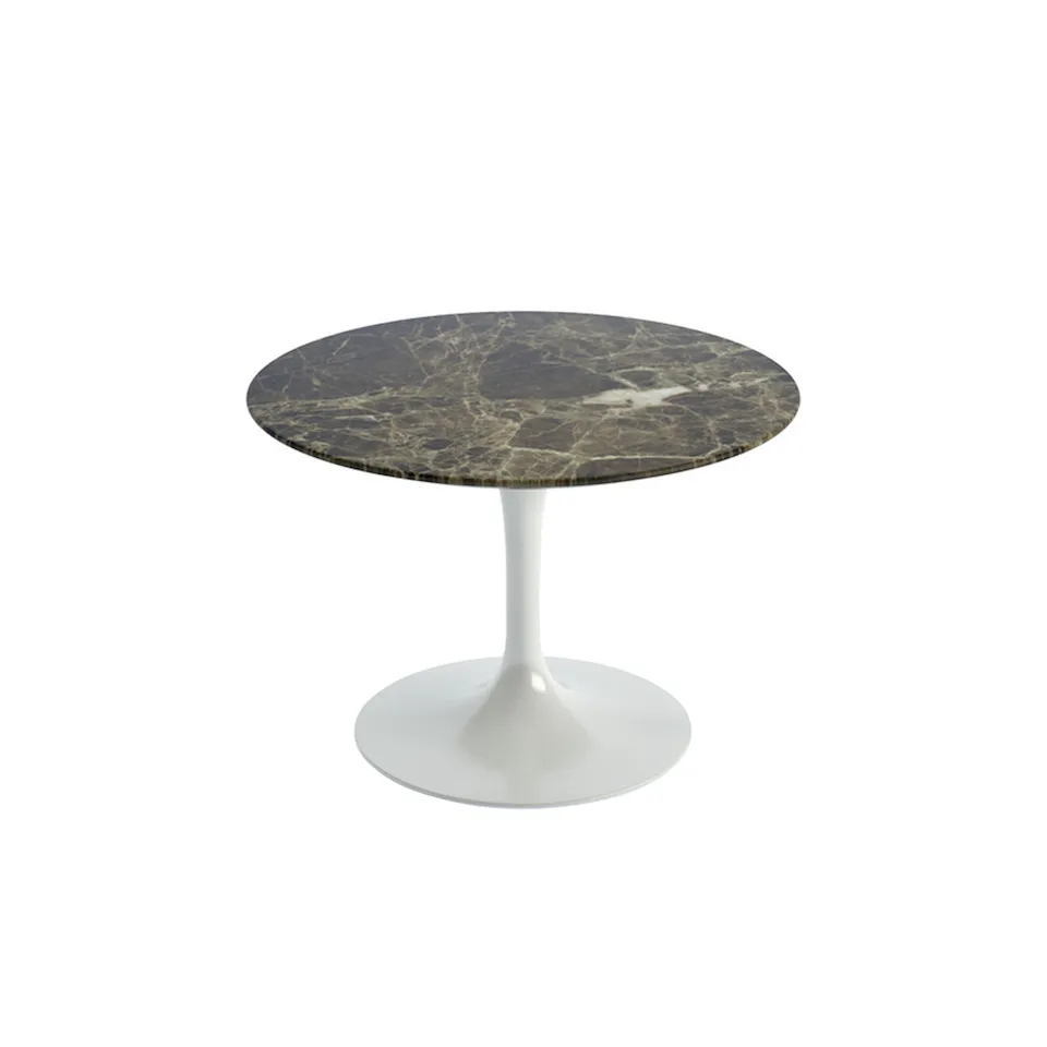 Saarinen Round Table - Soffbord, Vitt underrede, skiva i matt brun Emperador marmor, H: 36, Ø 51