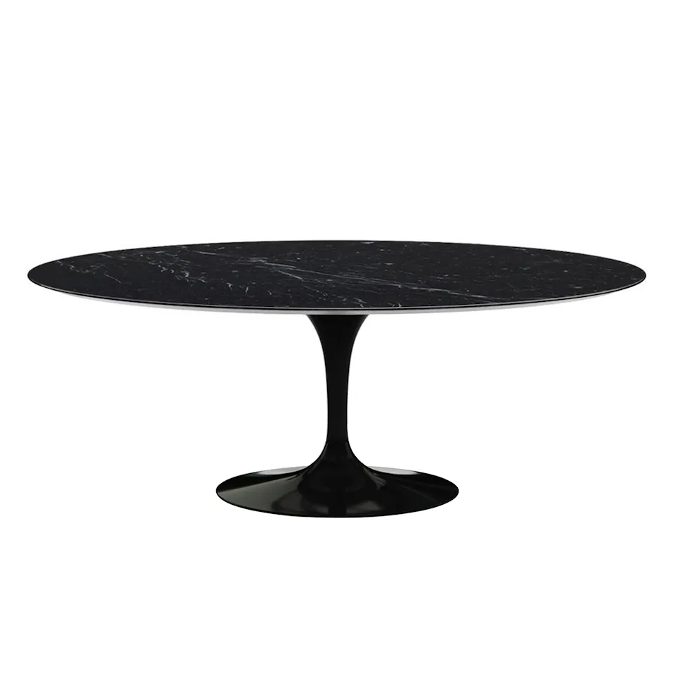 Saarinen Oval Table - Matbord, 198 x 121 cm, Svart underrede, skiva i matt svart Marquina marmor