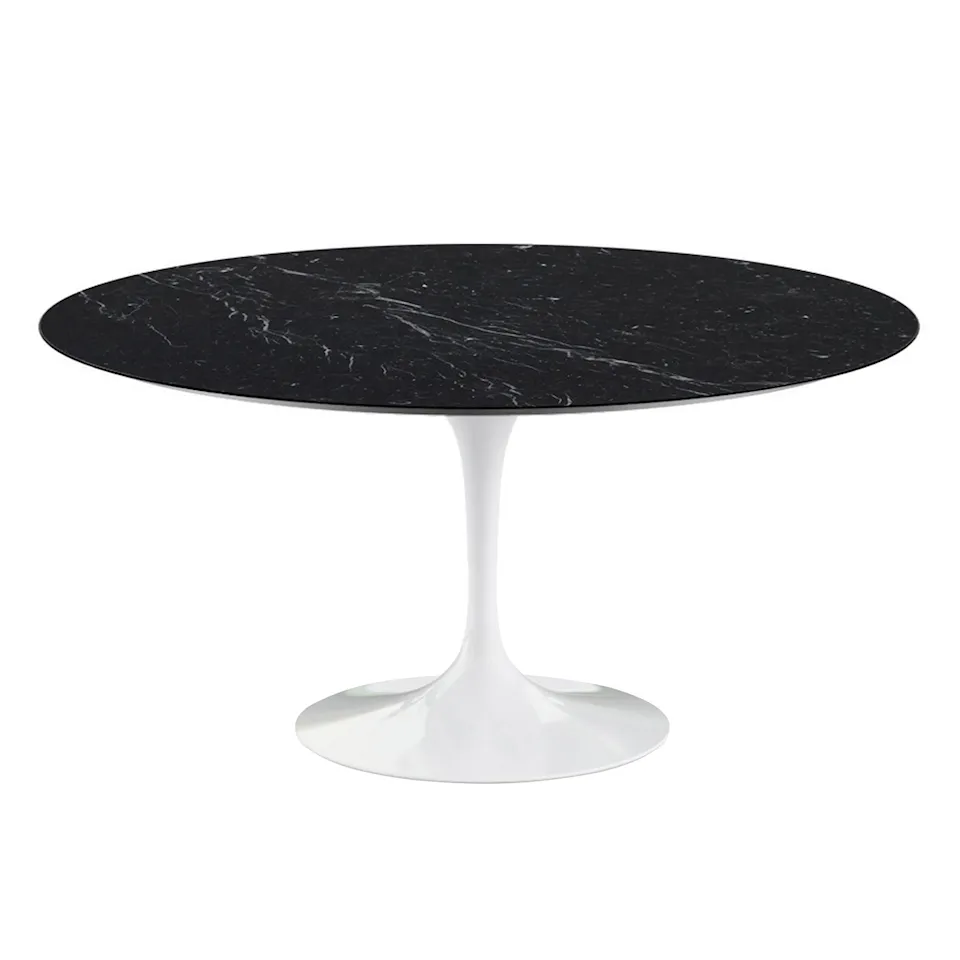 Saarinen Round Table - Matbord, Ø 152 cm, Vitt underrede, skiva i glansig svart Marquina marmor