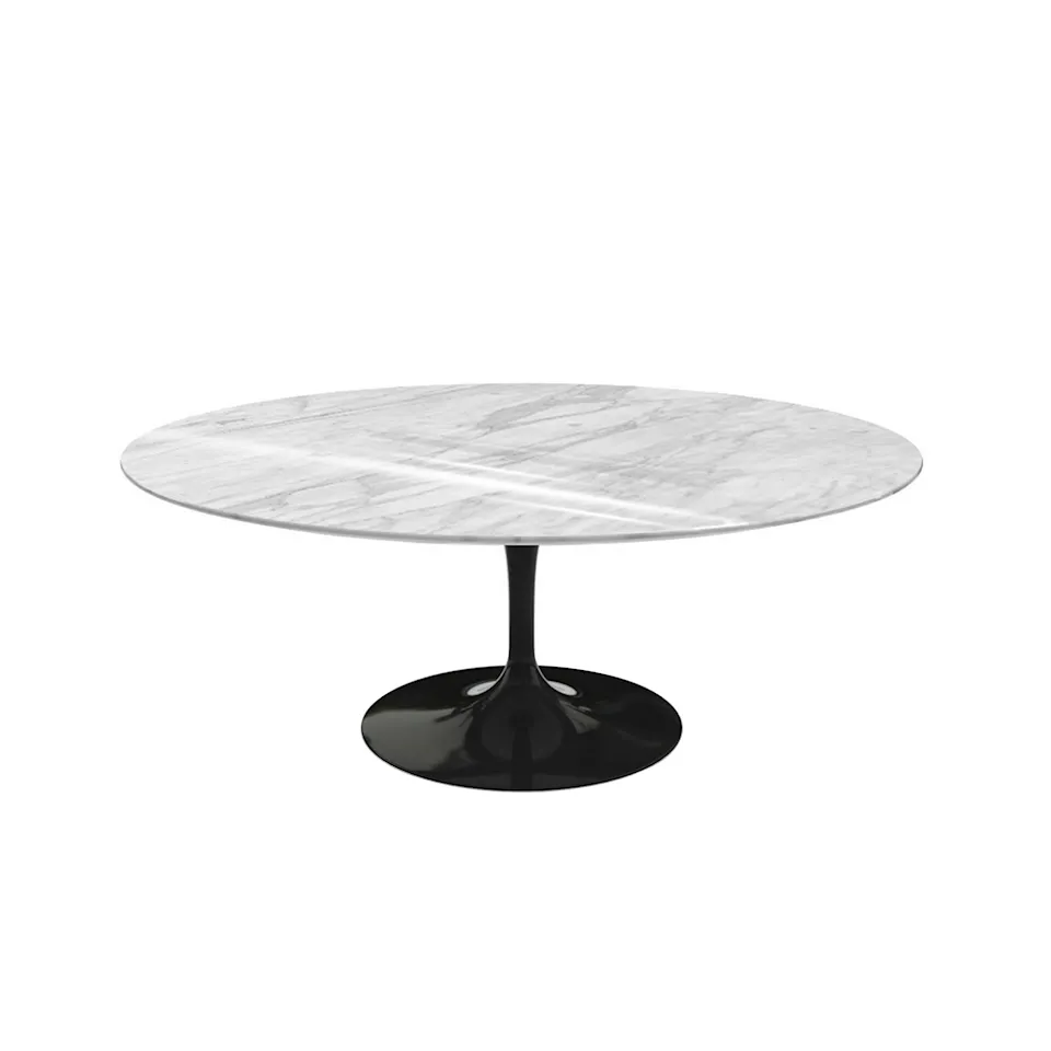 Saarinen Oval Table - Soffbord, Svart underrede, skiva i matt Statuarietto marmor