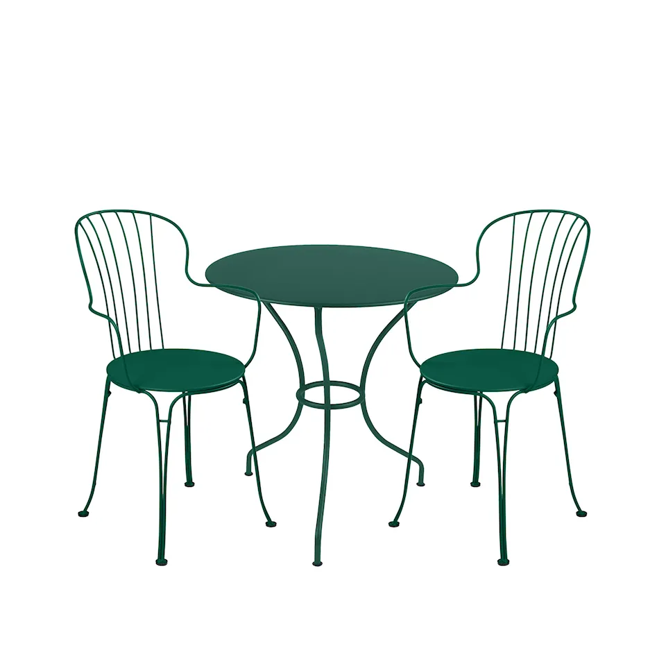 Opéra+ matgrupp pedestalbord Ø67cm & 2 karmstolar