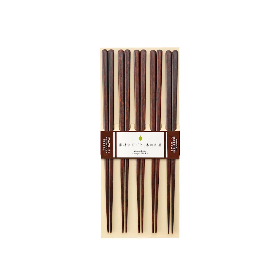 Kawai Plain Wood Chopsticks Brown - Set of 5