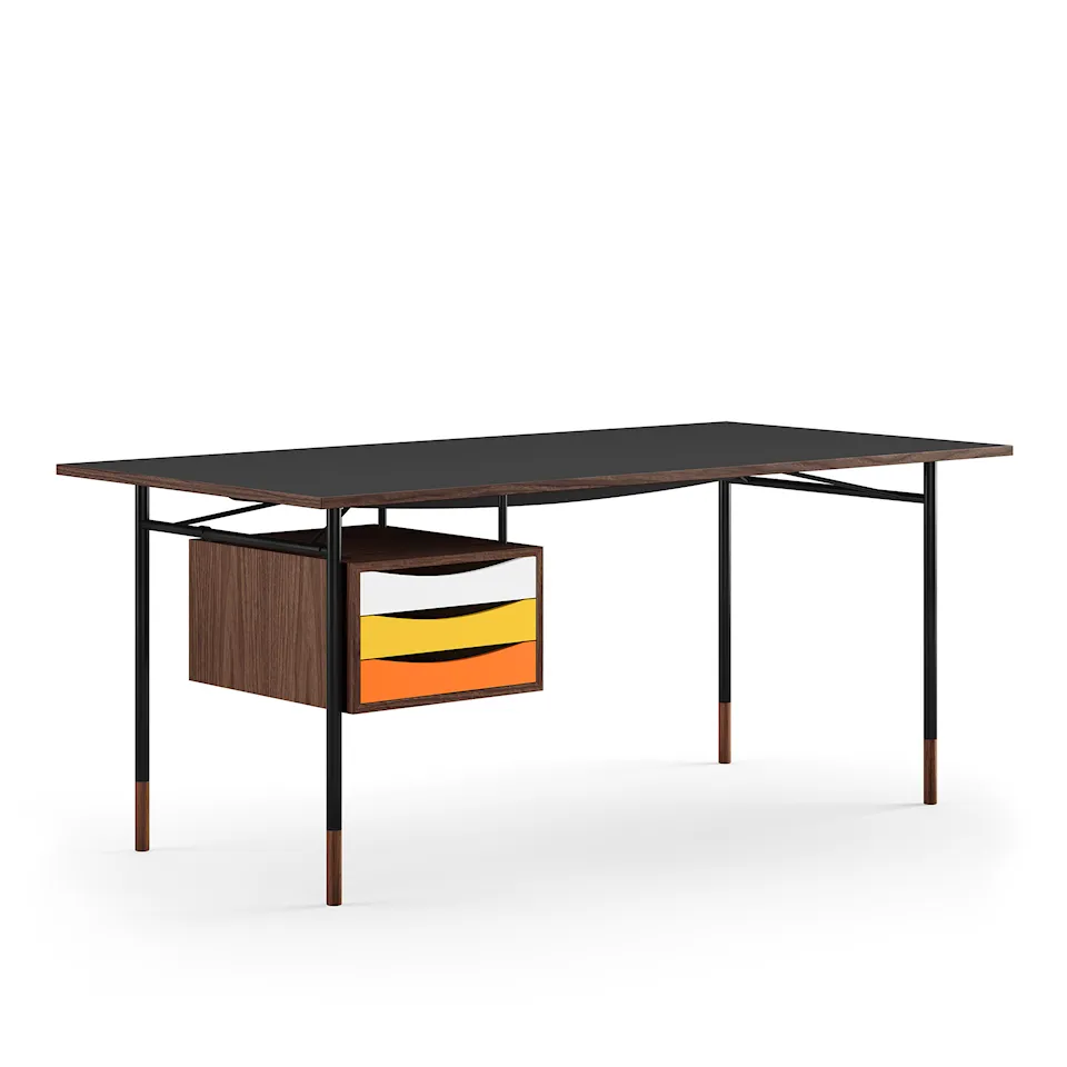 Nyhavn skrivbord 170 cm Warm med lådor Walnut Black Steel Warm