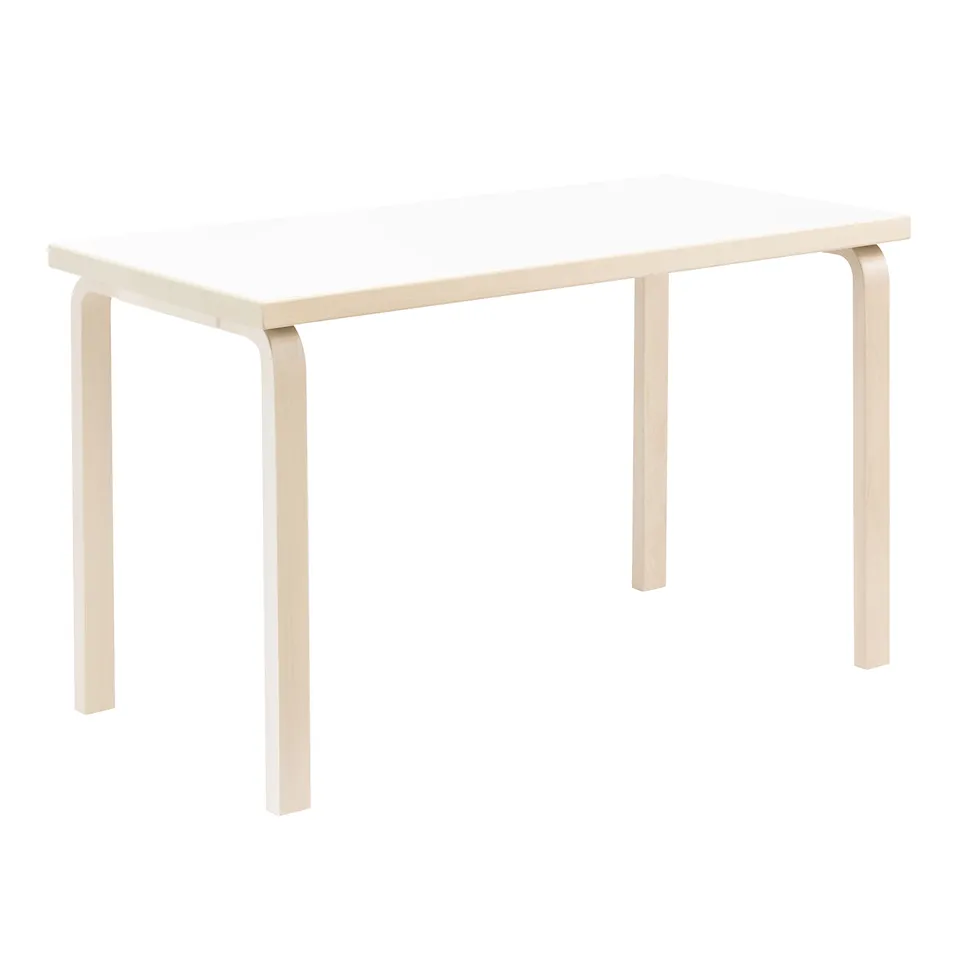 Aalto Table 80A, White laminate top, Natural lac