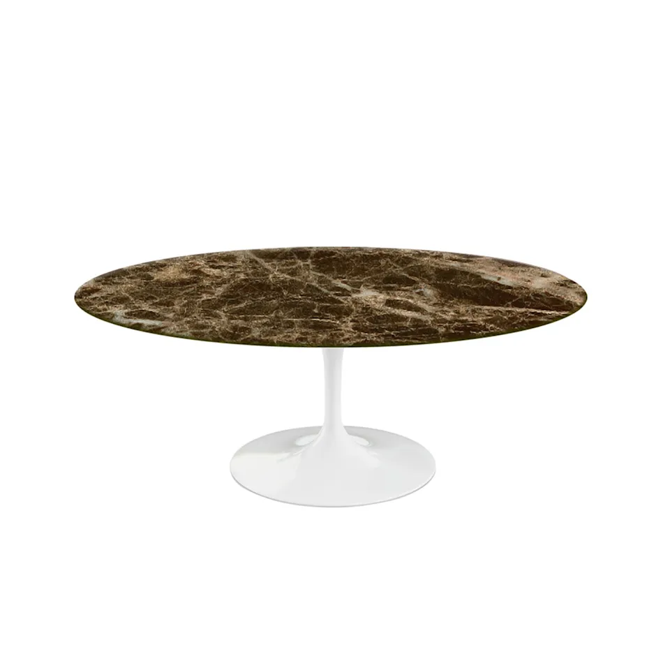 Saarinen Oval Table - Soffbord, Vitt underrede, skiva i matt brun Emperador marmor