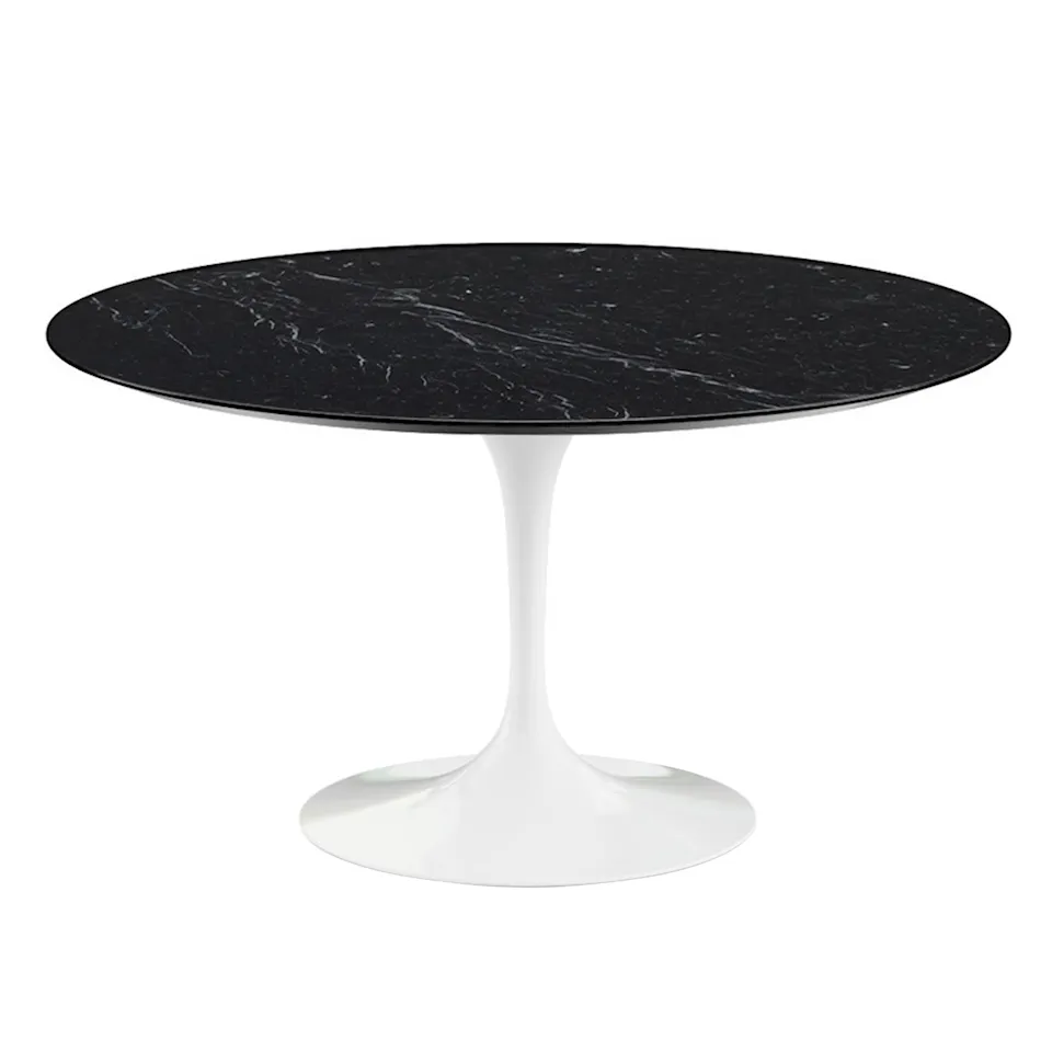 Saarinen Round Table - Matbord, Ø 137 cm, Vitt underrede, skiva i matt svart Marquina marmor