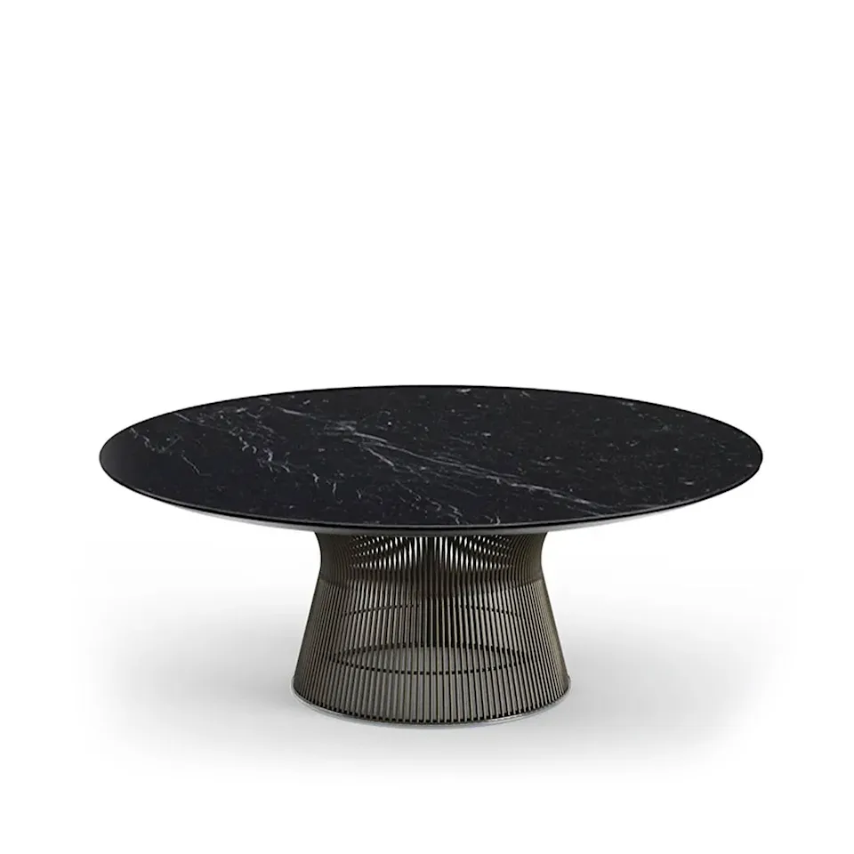 Platner Coffee Table, underrede i Brons metallic, Ø 91,5 cm, skiva i svart Marquina marmor