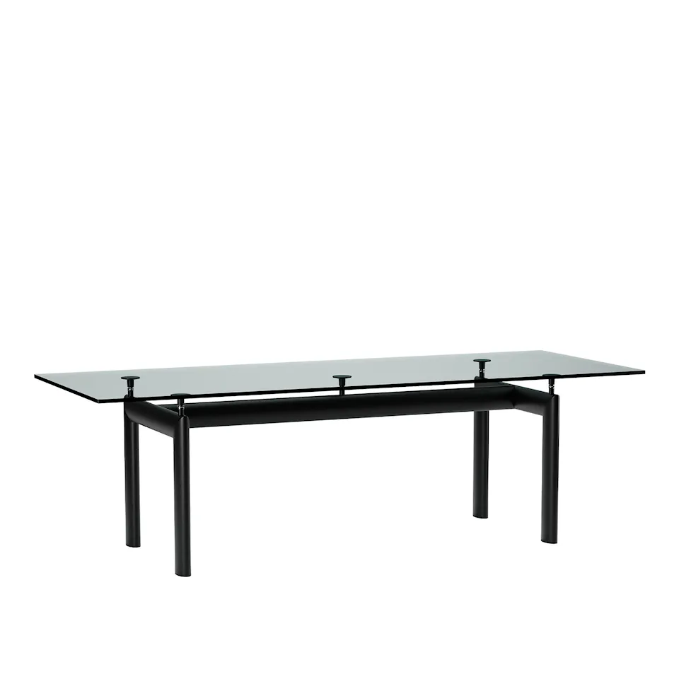 LC6 bord, Black Enamel Steel Base, Clear Glass, 225 X 85 cm