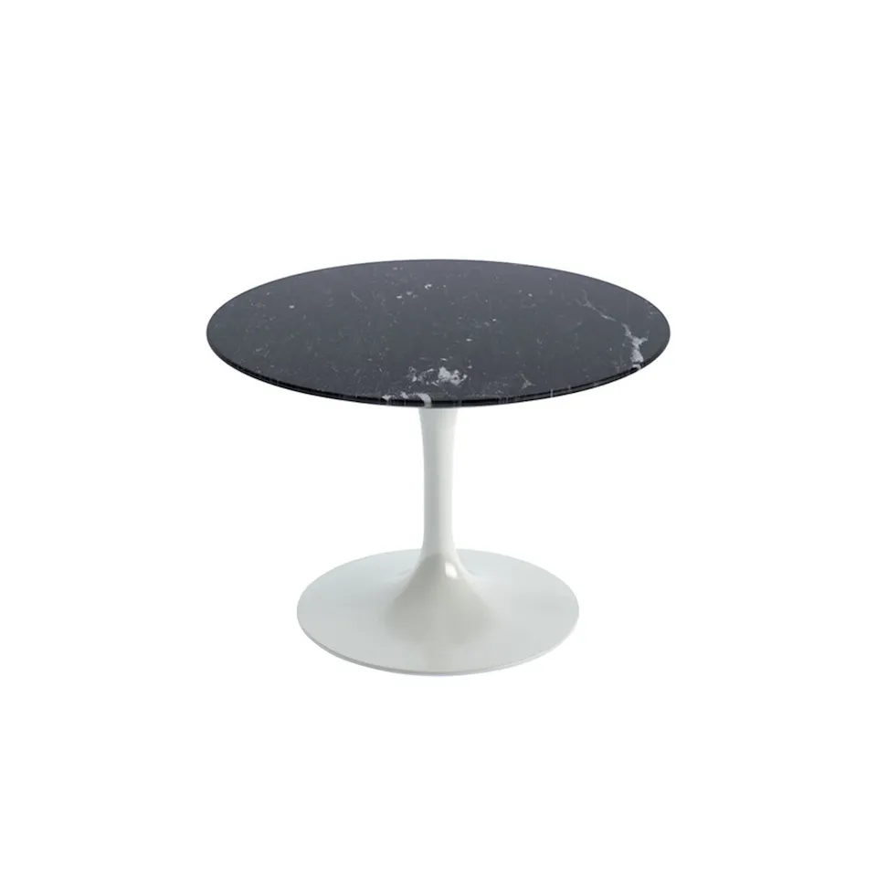 Saarinen Round Table - Soffbord, Vitt underrede, skiva i glansig svart Marquina marmor, H: 36, Ø 51