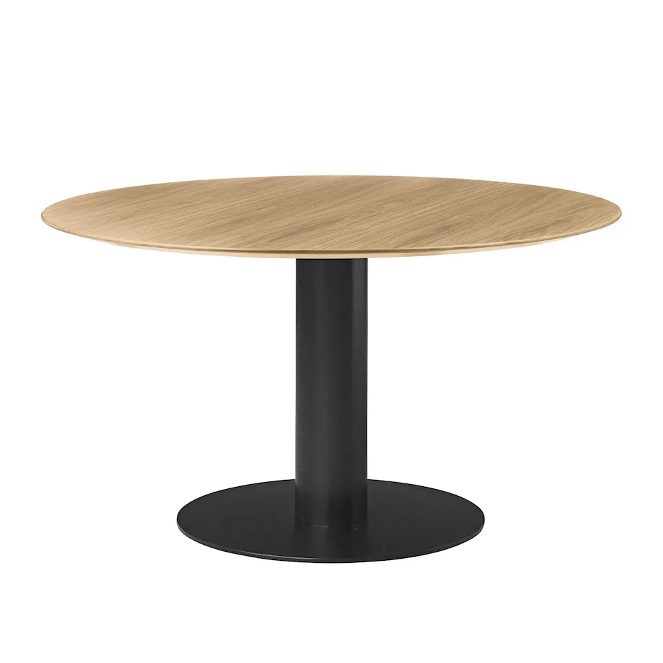 GUBI 2.0 Dining Table, Ø 130 cm, Skiva: Trä - Ek, Bas: Svart