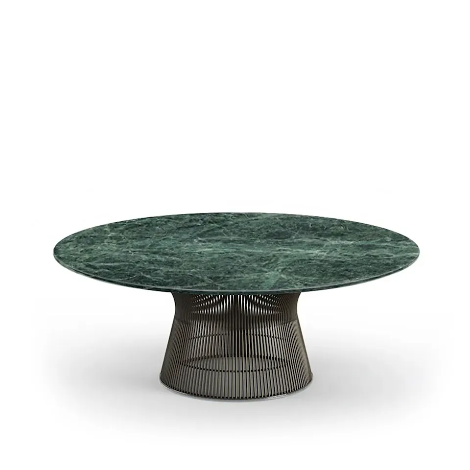 Platner Coffee Table, underrede i Brons metallic, Ø 107 cm, skiva i grön Apli marmor