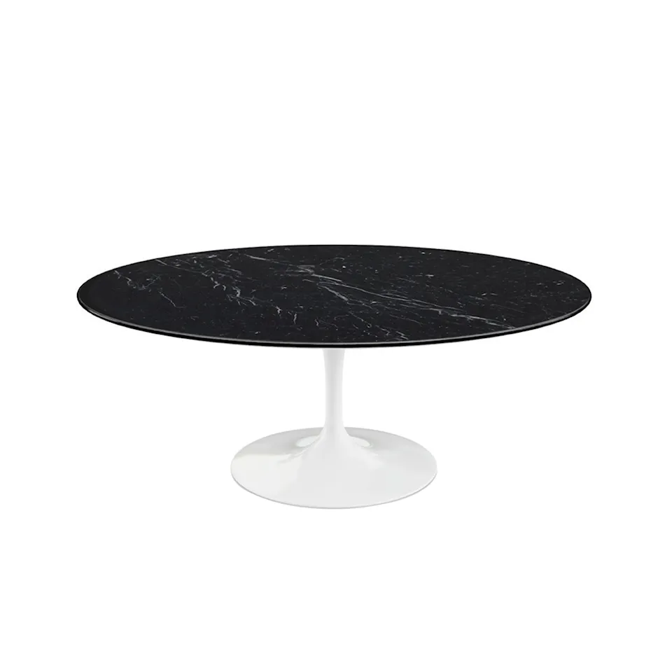 Saarinen Oval Table - Soffbord, Vitt underrede, skiva i matt svart Marquina marmor