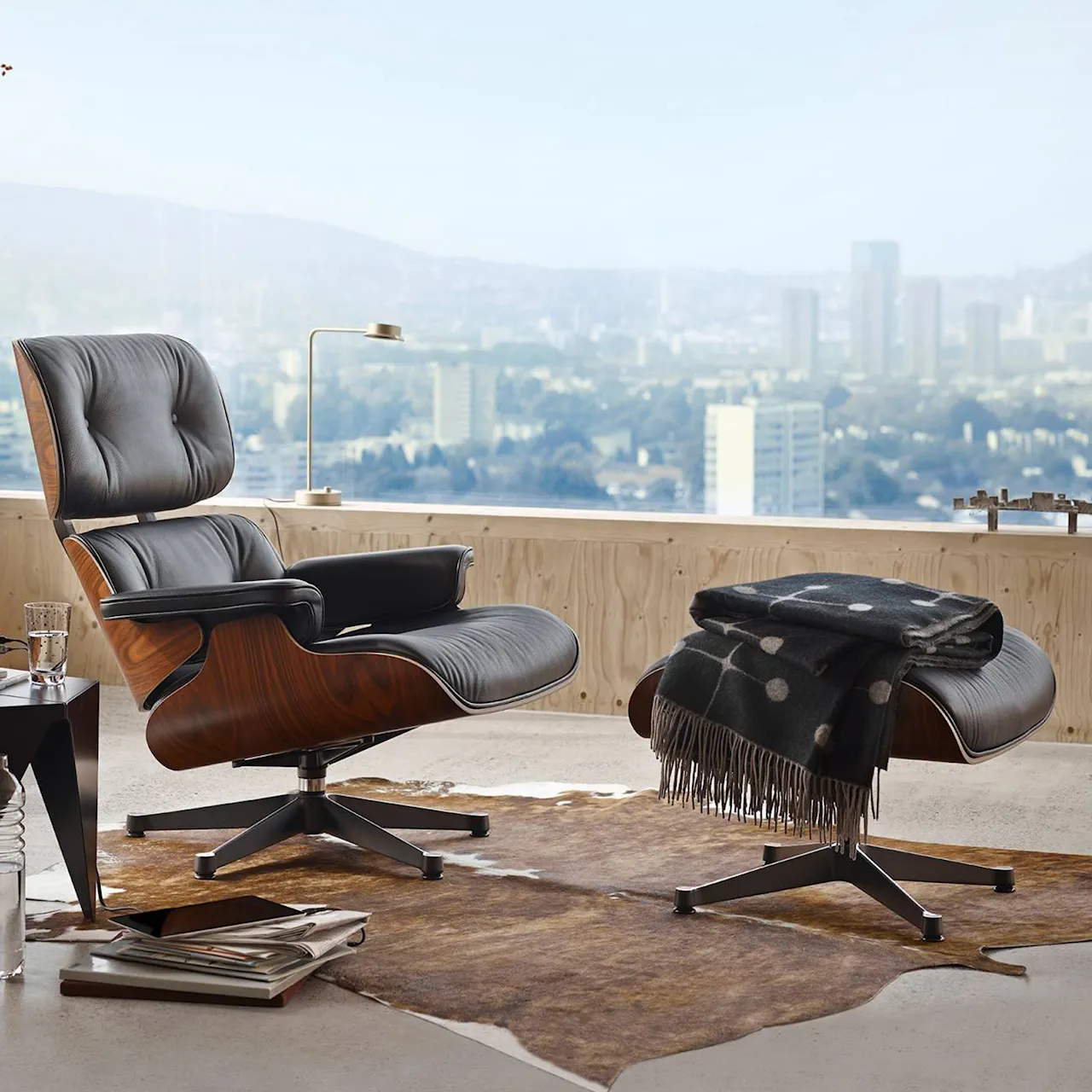 Eames Lounge Chair & Ottoman Black Pigmented Walnut Polished