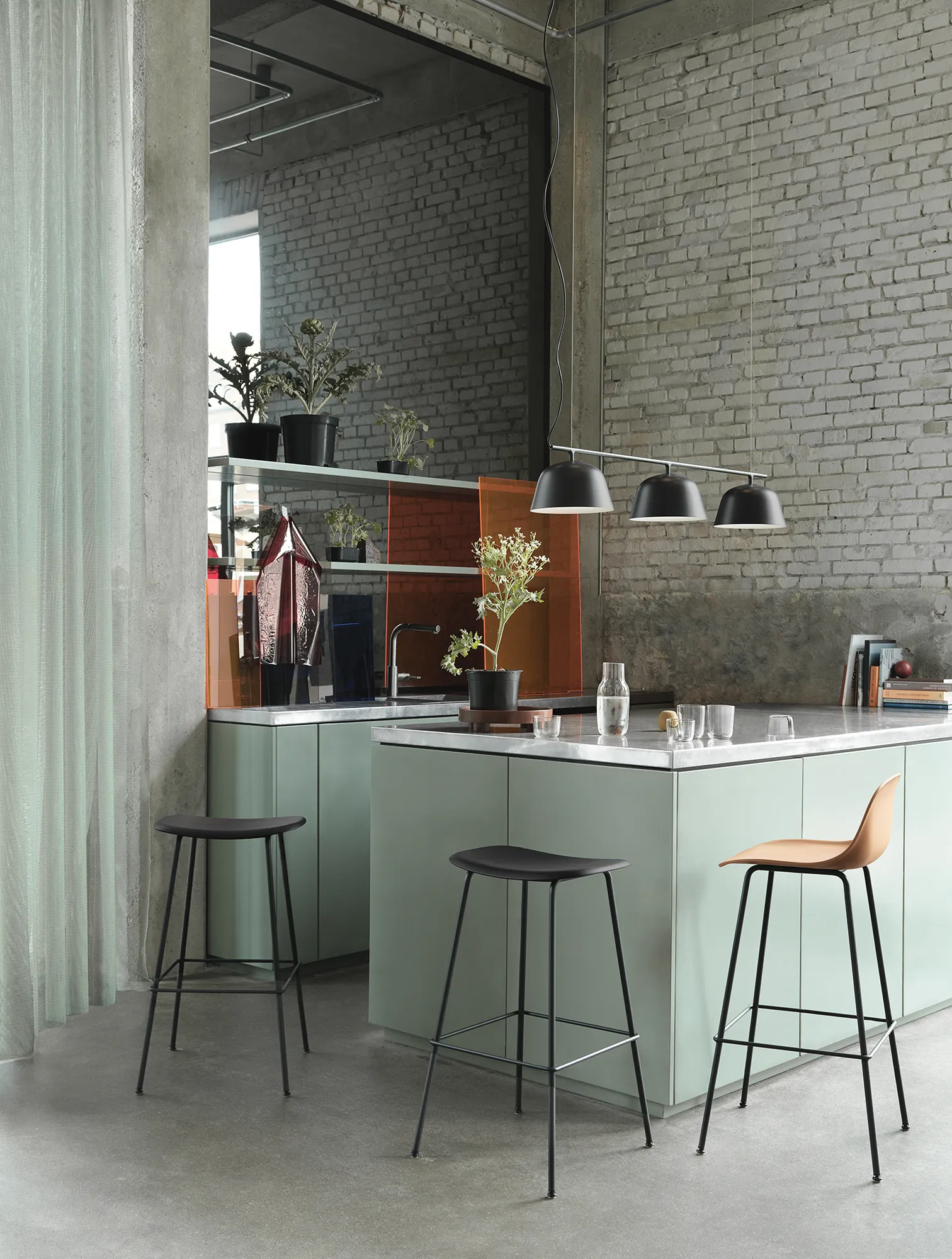Fiber Bar Stool with Backrest - Tube Base - 2