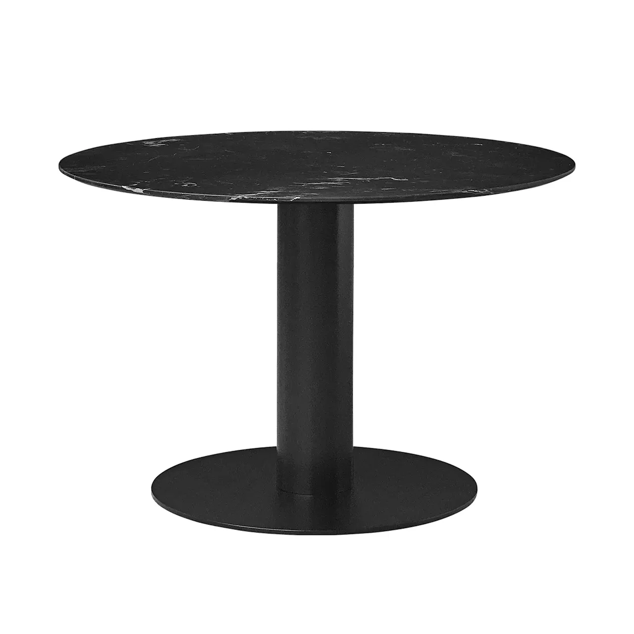 GUBI 2.0 Dining Table, Ø 110 cm, Skiva: Trä - Svartbetsad ask, Bas: Svart