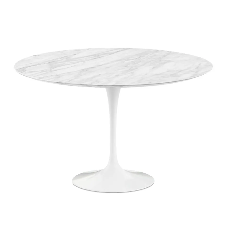 Saarinen Round Table - Matbord, Ø 120 cm, Vitt underrede, skiva i matt Statuarietto marmor