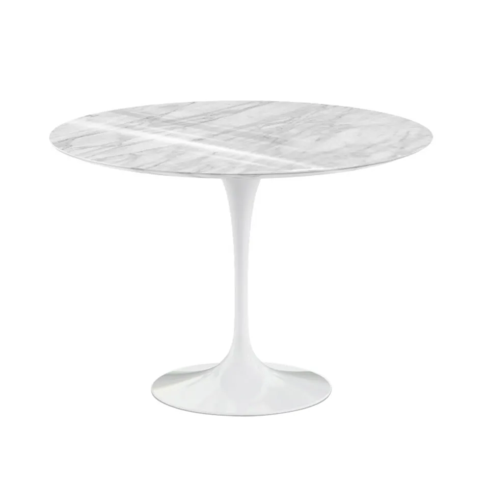 Saarinen Round Table - Matbord, Ø 107 cm, Vitt underrede, skiva i glansig Statuarietto marmor