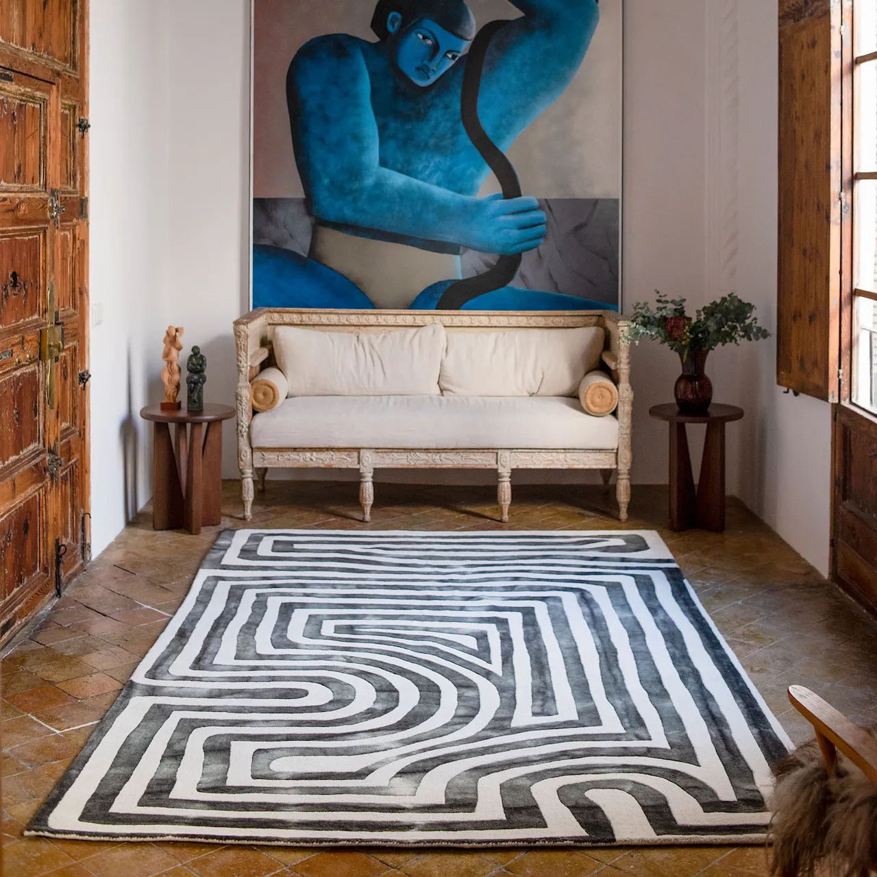 Psychedelic Labyrinth Rug Charcoal