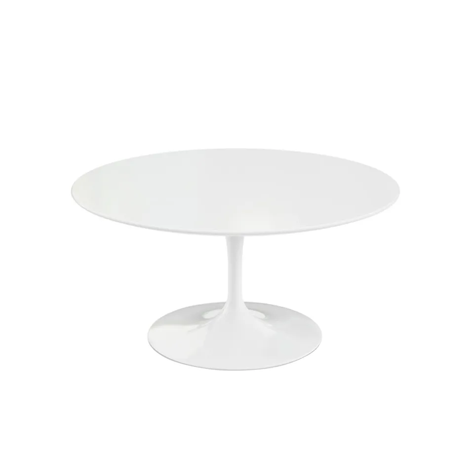 Saarinen Round Table - Soffbord, Vitt underrede, skiva i Vit laminat, H: 39, Ø 91