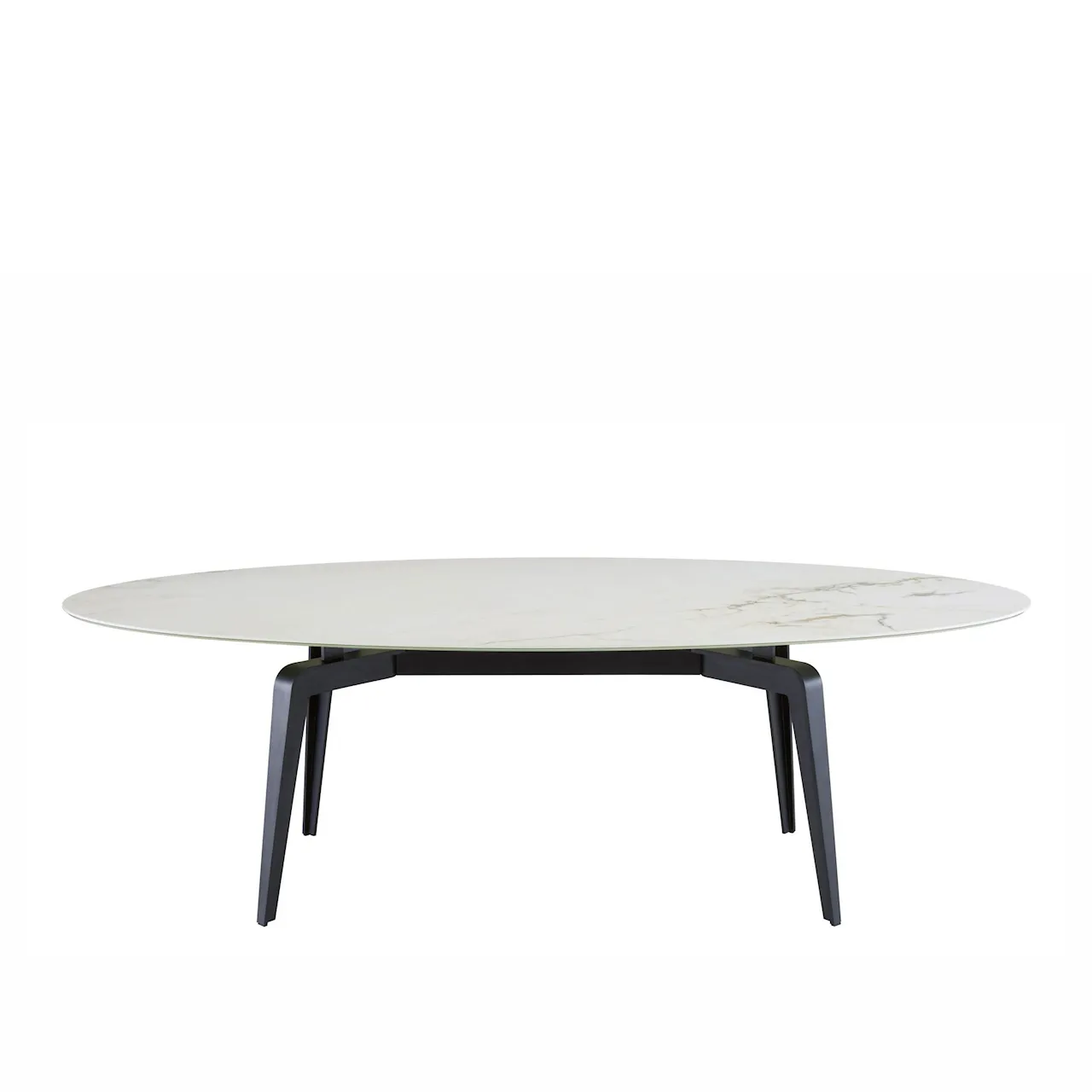 Odessa Oval Dining Table 198x125, Black Lacquered Base, White Marble-Effect Ceramic Stoneware