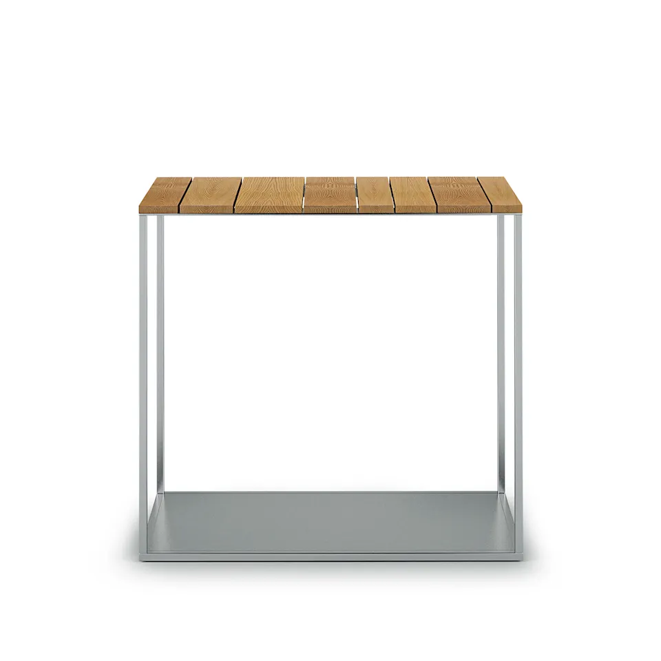 York Sidetable Frame, Brushed Stainless Steel, Teak Top