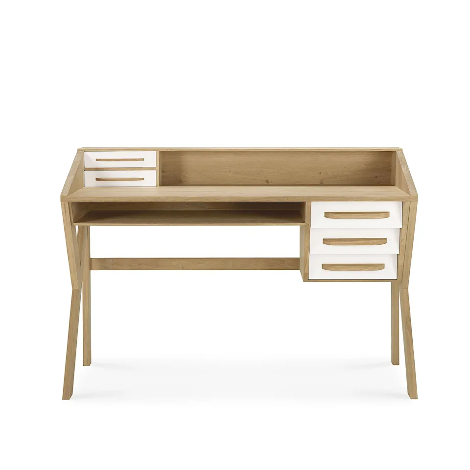 Oak Origami Desk - 5 Drawers - Cream