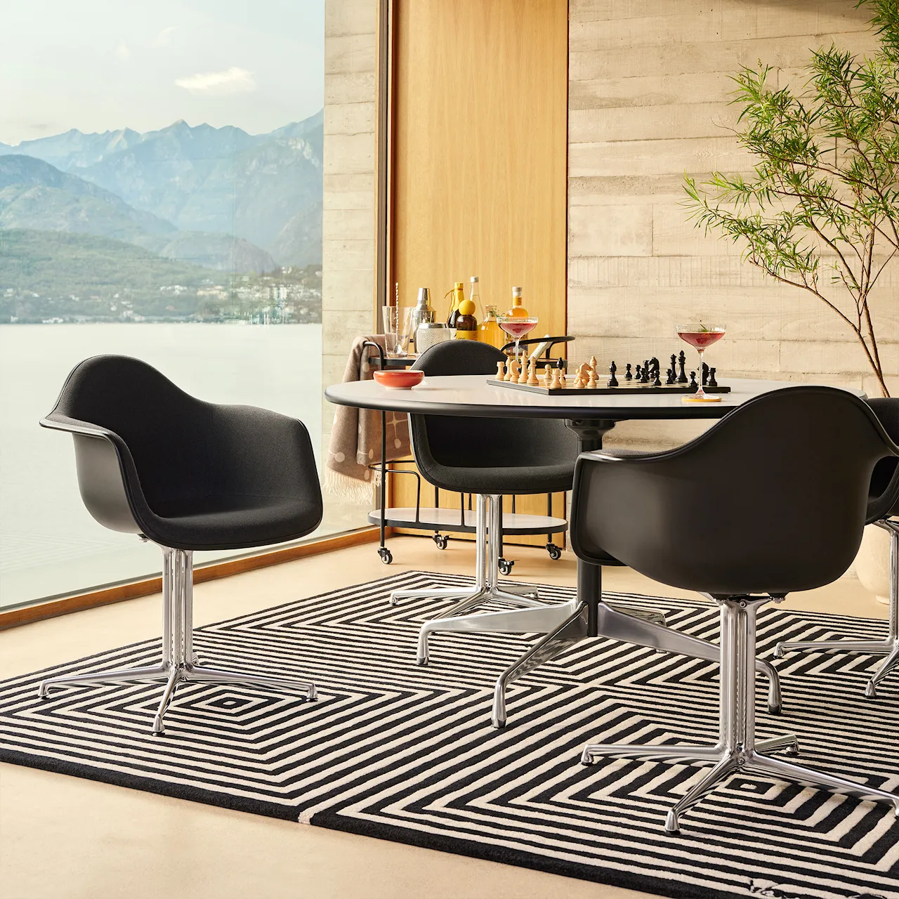 Eames Plastic Armchair DAL 12 Deep Black Aluminium Polished