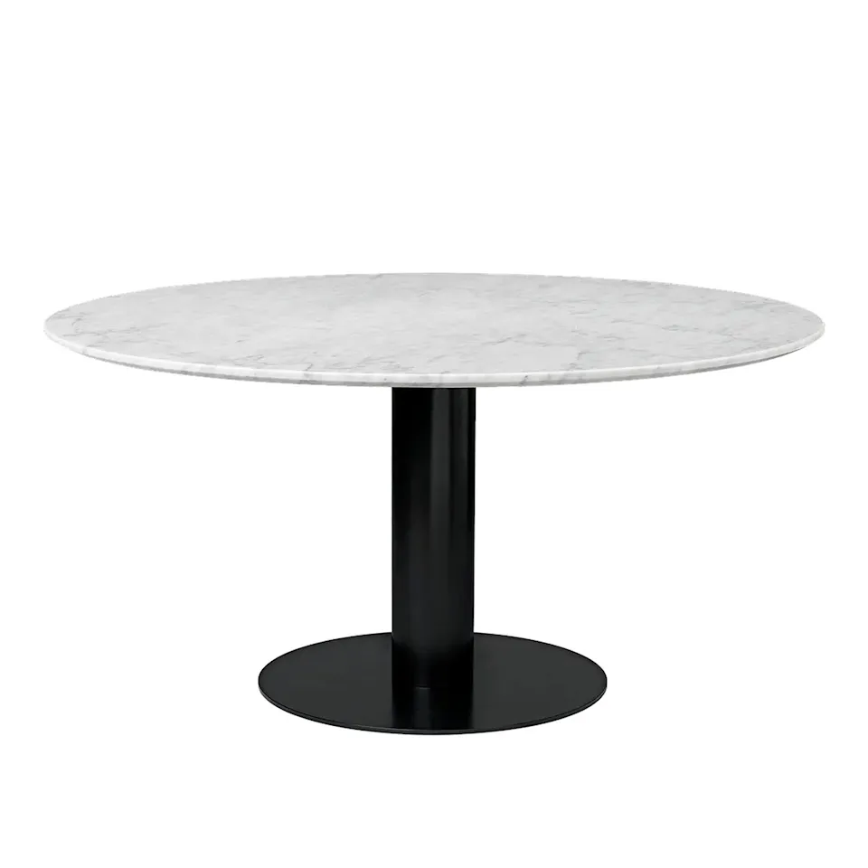 GUBI 2.0 Dining Table, Ø 150 cm, Skiva: Marmor - Bianco Carrara, Bas: Svart