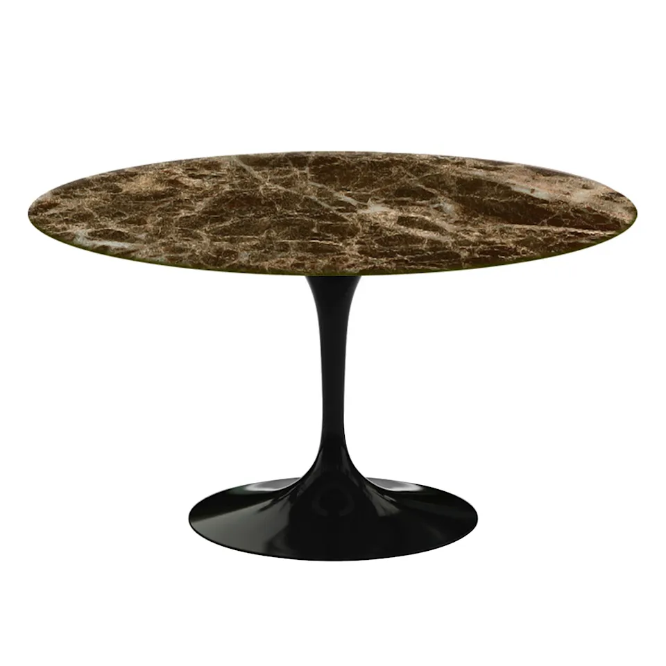 Saarinen Round Table - Matbord, Ø 137 cm, Svart underrede, skiva i glansig brun Emperador marmor