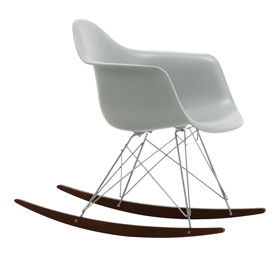 Eames Plastic Armchair RAR - 24 Light Grey - Chrome Base - Dark Maple