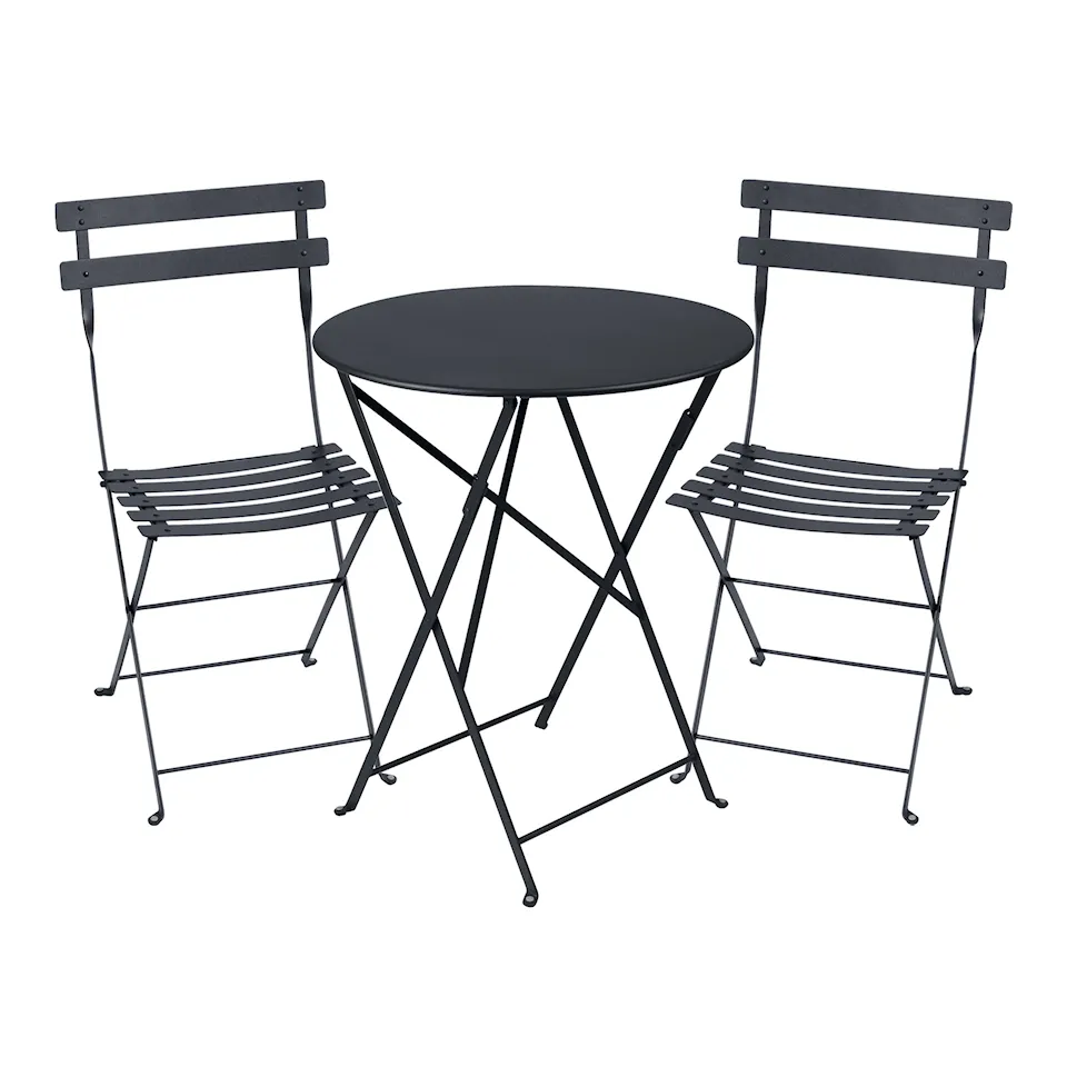 Bistro matgrupp runt bord Ø57cm & 2 metall stolar
