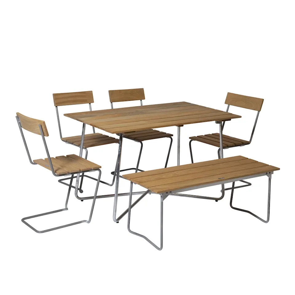 Klassikerserien matgrupp B25A bord, bänk 8 & 4 st stol 1