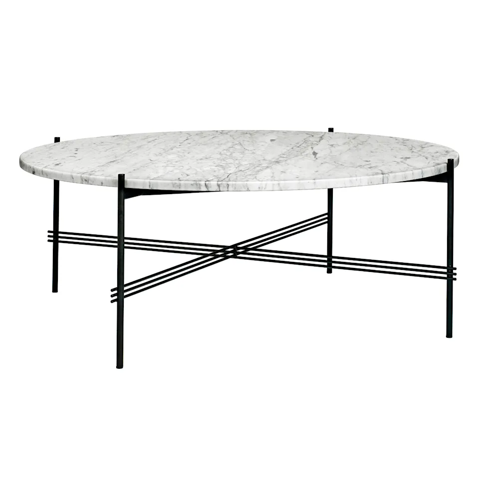 TS Soffbord Ø 105 H. 40, Top: Bianco Carrara Marble, Base: Black