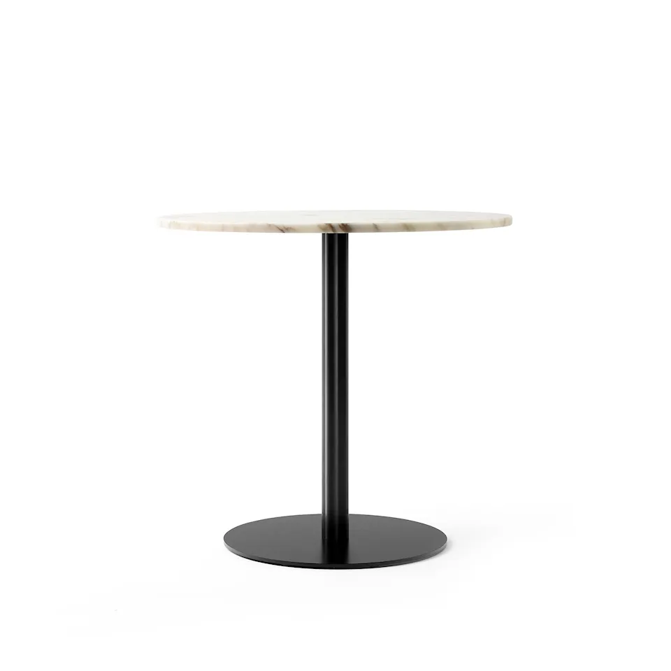 Harbour Column Dining Table Ø80 Off White Marble Tabletop With Black Base