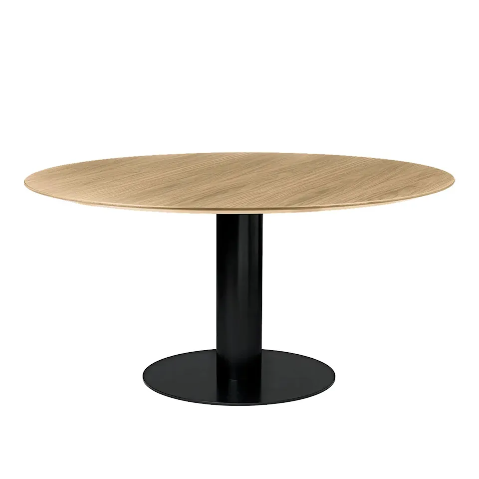 GUBI 2.0 Dining Table, Ø 150 cm, Skiva: Trä - Ek, Bas: Svart