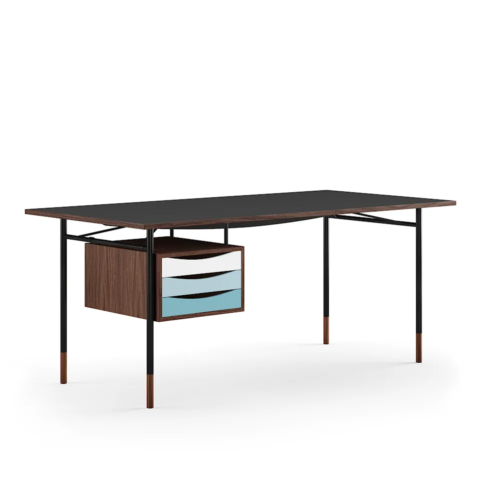 Nyhavn skrivbord 170 cm Cold med lådor Walnut Black Steel Cold