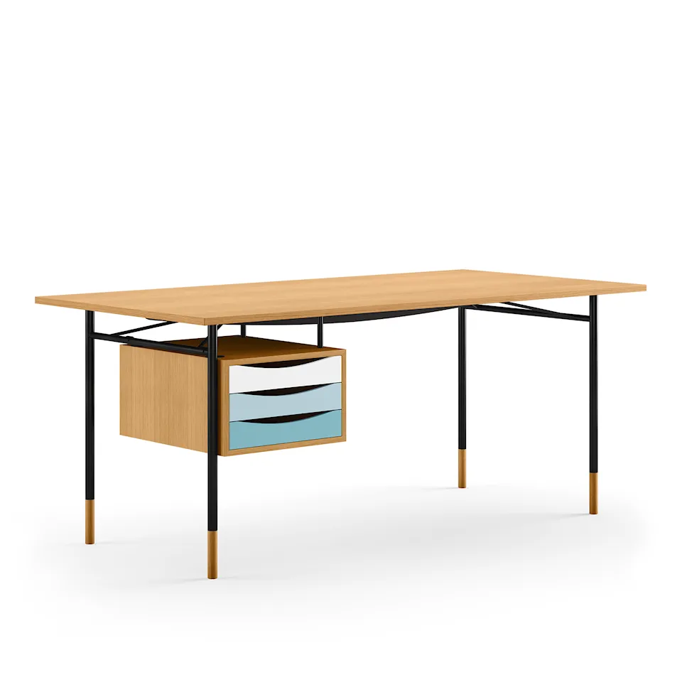 Nyhavn Desk, 190 cm, with Tray Unit, Oak Dark Oil, Black Steel, Cold